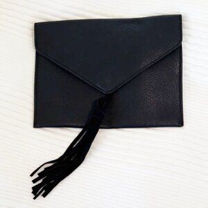 Black Faux Leather Envelope Clutch with Tassel